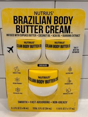 Nutrius Brazilian Body Butter Cream 3 pack sealed